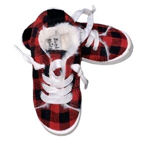 Bumble & Birdie red black Buffalo plaid toddler shoes size 11